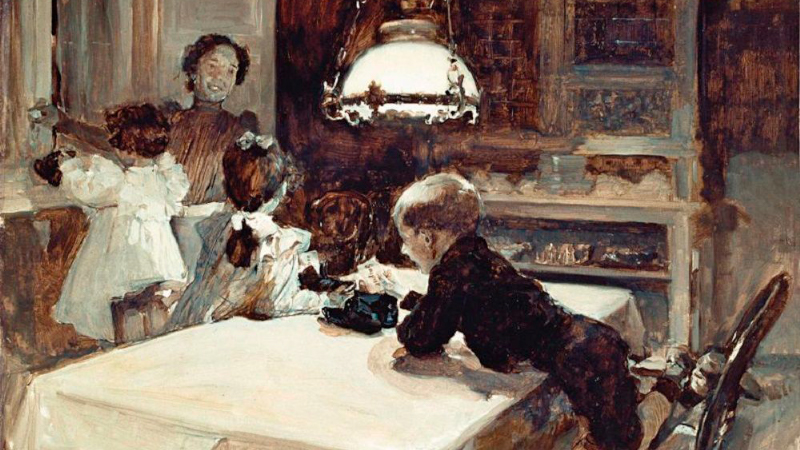 Clotilde con los hijos dia de Reyes por Joaquin Sorolla 1900 Dibujo a lapiz y carboncillo