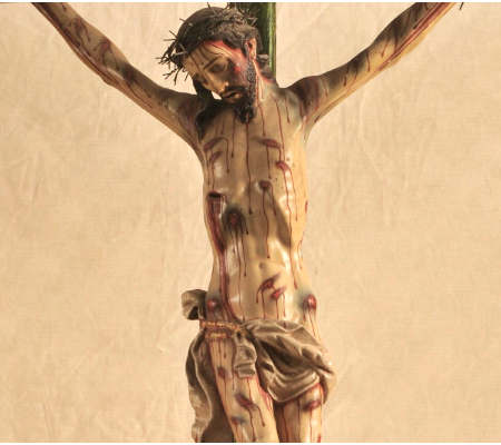 Cristo Crucificado Muerto escultor de Potosi no identificado. Siglo XVIII primer tercio. Madera tallada y policromada plata repujada y cincelada 