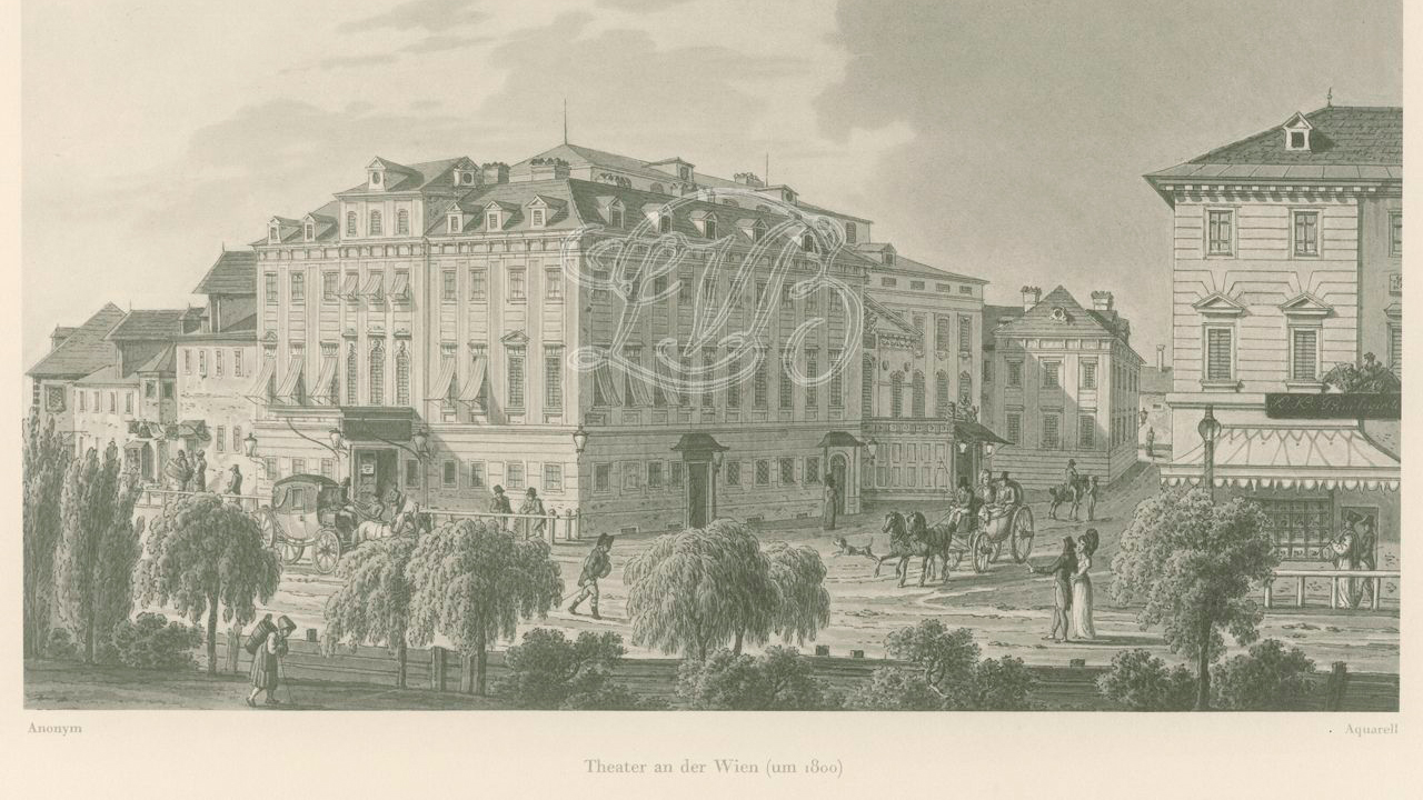 Teatro en la orilla del Wien a inicios del siglo XIX grabado de Jakob Alt 